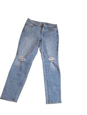 Old Navy High Rise O.G Straight Leg Blue Distressed Ladies Jeans 10 Button Fly